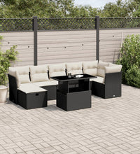 8-tlg. Garten-Sofagarnitur mit Kissen Schwarz Poly Rattan