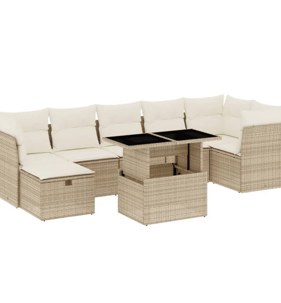 8-tlg. Garten-Sofagarnitur mit Kissen Beige Poly Rattan