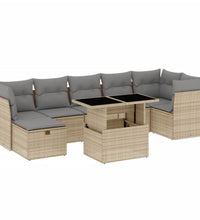 8-tlg. Garten-Sofagarnitur mit Kissen Beige Poly Rattan