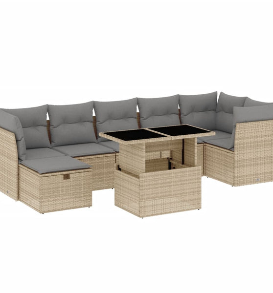 8-tlg. Garten-Sofagarnitur mit Kissen Beige Poly Rattan