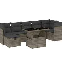 8-tlg. Garten-Sofagarnitur mit Kissen Grau Poly Rattan