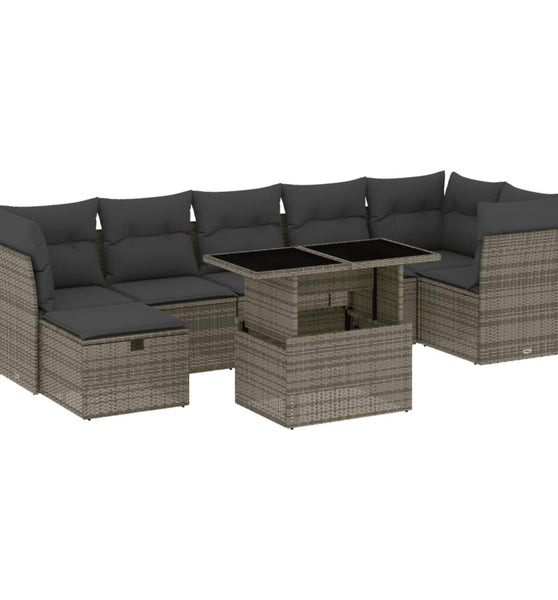 8-tlg. Garten-Sofagarnitur mit Kissen Grau Poly Rattan