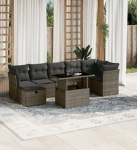 8-tlg. Garten-Sofagarnitur mit Kissen Grau Poly Rattan