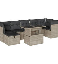 8-tlg. Garten-Sofagarnitur mit Kissen Hellgrau Poly Rattan