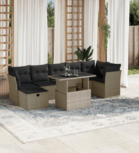 8-tlg. Garten-Sofagarnitur mit Kissen Hellgrau Poly Rattan
