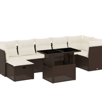 8-tlg. Garten-Sofagarnitur mit Kissen Braun Poly Rattan