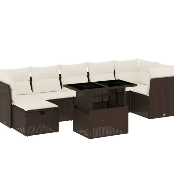 8-tlg. Garten-Sofagarnitur mit Kissen Braun Poly Rattan