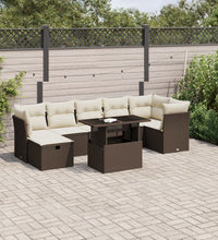 8-tlg. Garten-Sofagarnitur mit Kissen Braun Poly Rattan