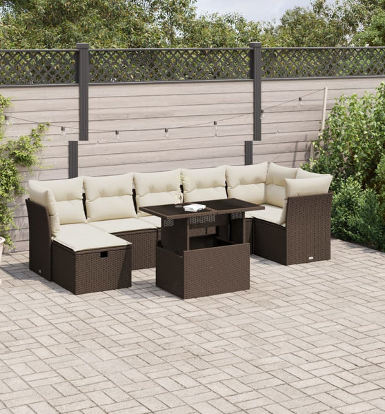 8-tlg. Garten-Sofagarnitur mit Kissen Braun Poly Rattan