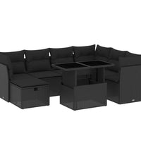 8-tlg. Garten-Sofagarnitur mit Kissen Schwarz Poly Rattan