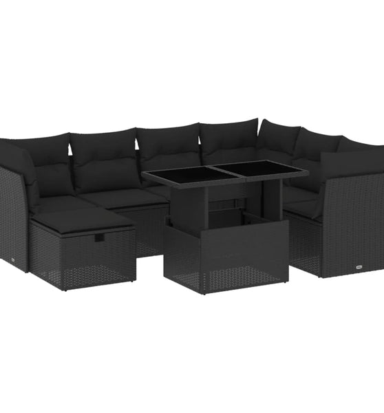 8-tlg. Garten-Sofagarnitur mit Kissen Schwarz Poly Rattan