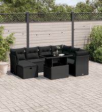 8-tlg. Garten-Sofagarnitur mit Kissen Schwarz Poly Rattan