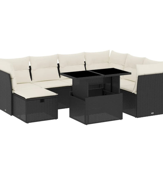 8-tlg. Garten-Sofagarnitur mit Kissen Schwarz Poly Rattan