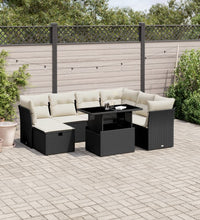 8-tlg. Garten-Sofagarnitur mit Kissen Schwarz Poly Rattan