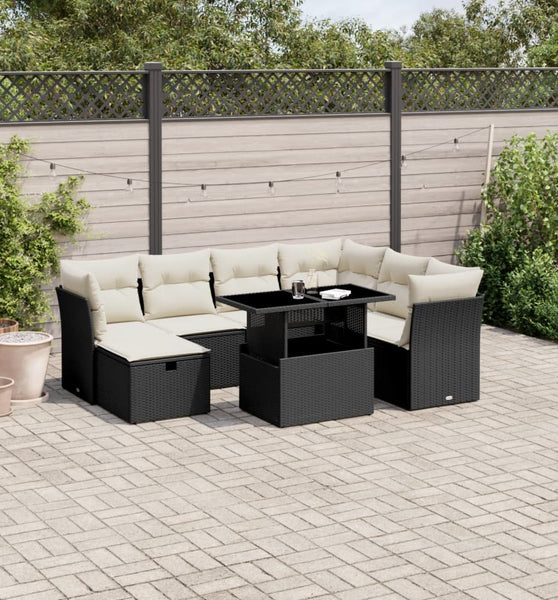 8-tlg. Garten-Sofagarnitur mit Kissen Schwarz Poly Rattan