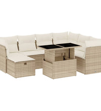 8-tlg. Garten-Sofagarnitur mit Kissen Beige Poly Rattan