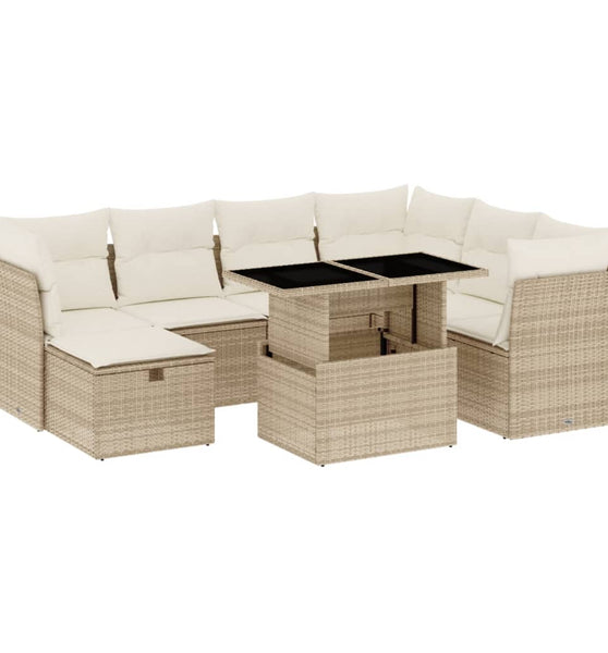 8-tlg. Garten-Sofagarnitur mit Kissen Beige Poly Rattan