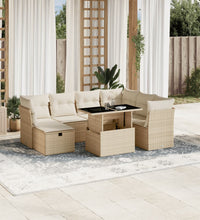 8-tlg. Garten-Sofagarnitur mit Kissen Beige Poly Rattan