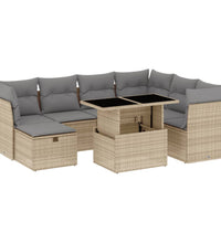8-tlg. Garten-Sofagarnitur mit Kissen Beige Poly Rattan
