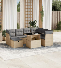 8-tlg. Garten-Sofagarnitur mit Kissen Beige Poly Rattan