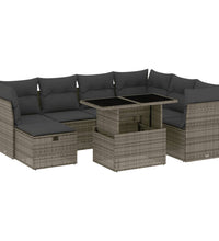 8-tlg. Garten-Sofagarnitur mit Kissen Grau Poly Rattan