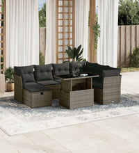 8-tlg. Garten-Sofagarnitur mit Kissen Grau Poly Rattan