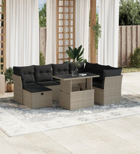 8-tlg. Garten-Sofagarnitur mit Kissen Hellgrau Poly Rattan