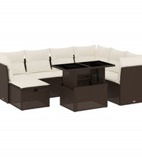 8-tlg. Garten-Sofagarnitur mit Kissen Braun Poly Rattan