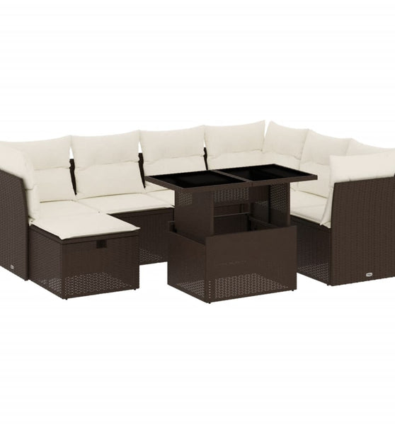 8-tlg. Garten-Sofagarnitur mit Kissen Braun Poly Rattan