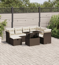 8-tlg. Garten-Sofagarnitur mit Kissen Braun Poly Rattan