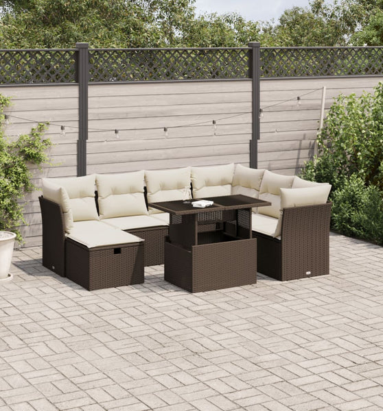 8-tlg. Garten-Sofagarnitur mit Kissen Braun Poly Rattan