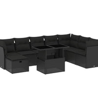 9-tlg. Garten-Sofagarnitur mit Kissen Schwarz Poly Rattan
