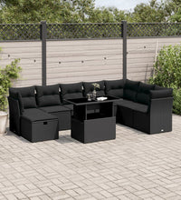 9-tlg. Garten-Sofagarnitur mit Kissen Schwarz Poly Rattan