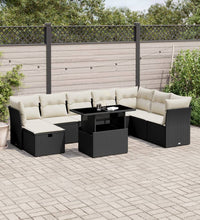 9-tlg. Garten-Sofagarnitur mit Kissen Schwarz Poly Rattan