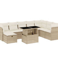 9-tlg. Garten-Sofagarnitur mit Kissen Beige Poly Rattan