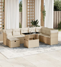 9-tlg. Garten-Sofagarnitur mit Kissen Beige Poly Rattan