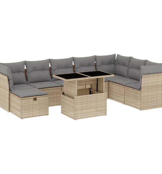 9-tlg. Garten-Sofagarnitur mit Kissen Beige Poly Rattan