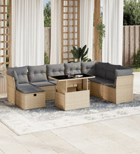 9-tlg. Garten-Sofagarnitur mit Kissen Beige Poly Rattan