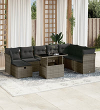 9-tlg. Garten-Sofagarnitur mit Kissen Grau Poly Rattan