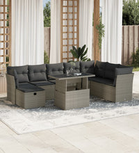 9-tlg. Garten-Sofagarnitur mit Kissen Hellgrau Poly Rattan