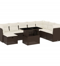 9-tlg. Garten-Sofagarnitur mit Kissen Braun Poly Rattan