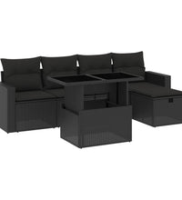 6-tlg. Garten-Sofagarnitur mit Kissen Schwarz Poly Rattan