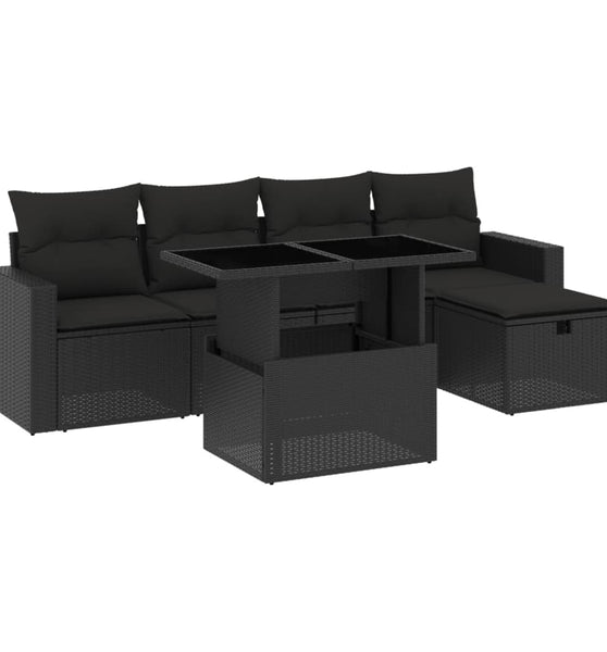 6-tlg. Garten-Sofagarnitur mit Kissen Schwarz Poly Rattan