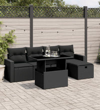 6-tlg. Garten-Sofagarnitur mit Kissen Schwarz Poly Rattan