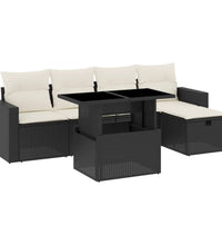 6-tlg. Garten-Sofagarnitur mit Kissen Schwarz Poly Rattan