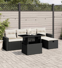 6-tlg. Garten-Sofagarnitur mit Kissen Schwarz Poly Rattan