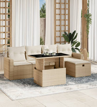 6-tlg. Garten-Sofagarnitur mit Kissen Beige Poly Rattan