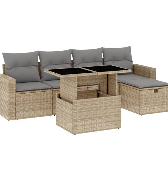 6-tlg. Garten-Sofagarnitur mit Kissen Beige Poly Rattan