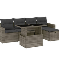 6-tlg. Garten-Sofagarnitur mit Kissen Grau Poly Rattan