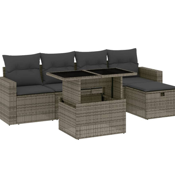 6-tlg. Garten-Sofagarnitur mit Kissen Grau Poly Rattan